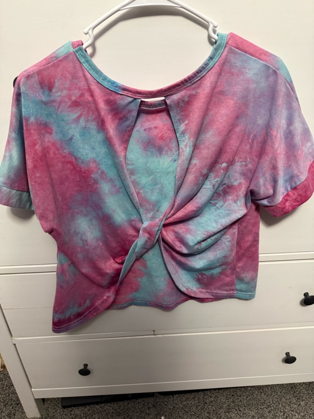 Tie-Dye Crop Tee - Pink & Aqua - Picture 2 of 3